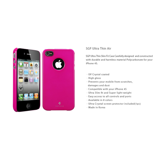 【iPhone4S/4 ケース】SGP Case Ultra Thin Air Pastel Series [Hot Pink]サブ画像