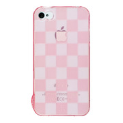 【iPhone ケース】ストラップホール付き市松模様iPhone4S/4ケース(ピンク)