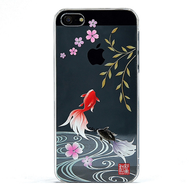 【iPhone5s/5 ケース】和彩美「ふるる」：堅装飾カバー透(散桜に金魚)サブ画像