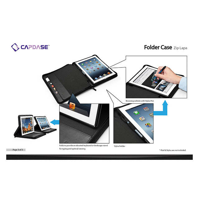 【iPad(第3世代/第4世代) iPad2 ケース】Folder Case Zip Lapa, Blackgoods_nameサブ画像