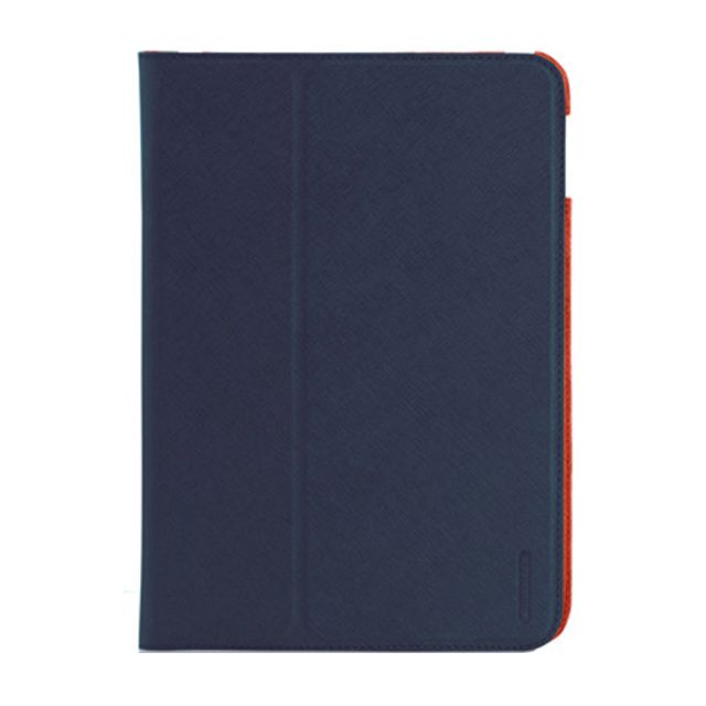 【iPad(9.7inch)(第5世代/第6世代)/iPad Air(第1世代) ケース】LeatherLook Classic with Front cover Navy Blue/Valencia Orange