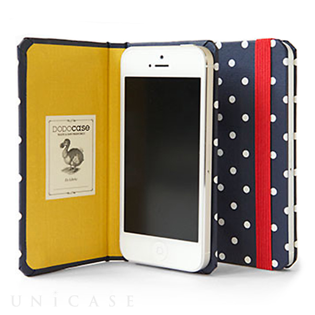 【iPhone5s/5 ケース】DODOcase ハードカバーブックスタイルケース Pattern Dot Dark Blue Exterior with Aztec Gold Interior ネイビードット/ゴールデン HC711006