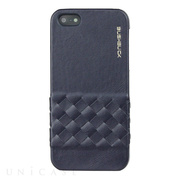 【iPhoneSE(第1世代)/5s/5 ケース】イントレチャート編み込み柄本革ケース Elegant Genuine Leather Case ブルー IP5ETBL