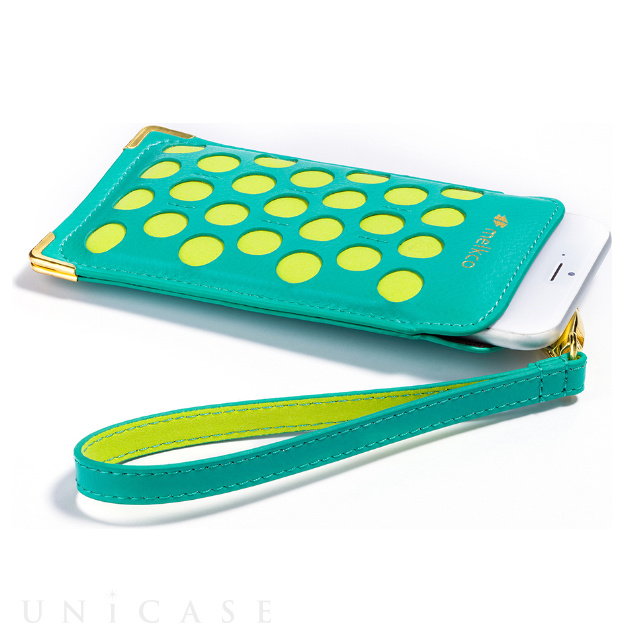 【iPhone6s Plus/6 Plus ケース】Premium Leather Dotzz Pouch Strap (Blue/Green)