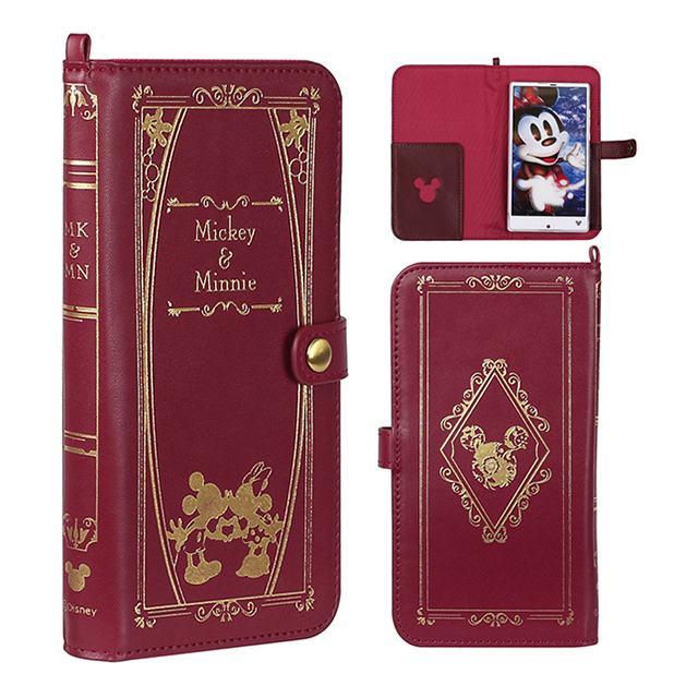 【マルチ スマホケース】ディズニーキャラクター/Old Book Case for スマートフォン/Lサイズ(ミッキー＆ミニー/バーガンディ)goods_nameサブ画像