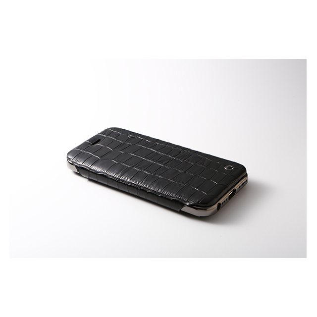 【iPhone6s/6 ケース】Hybrid Case UNIO Leather (クロコ型押ブラック + アルミシルバー)goods_nameサブ画像