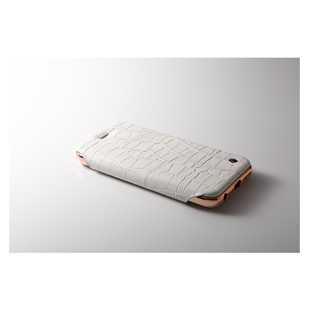 【iPhone6s/6 ケース】Hybrid Case UNIO Leather (クロコ型押ホワイト + アルミローズゴールド)サブ画像