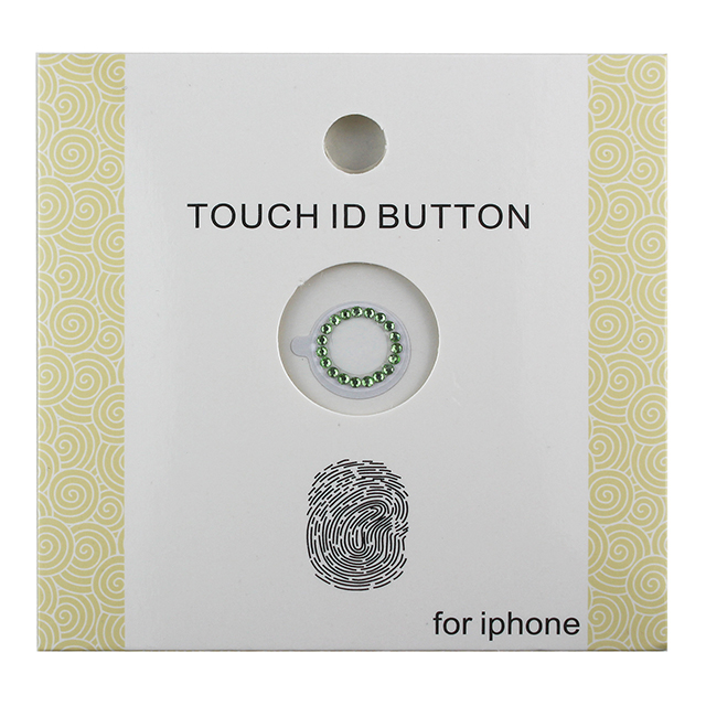 指紋認証対応Touch ID用ホームボタン保護シール キラキラ ラインストーンつき(グリーン/ホワイト)サブ画像