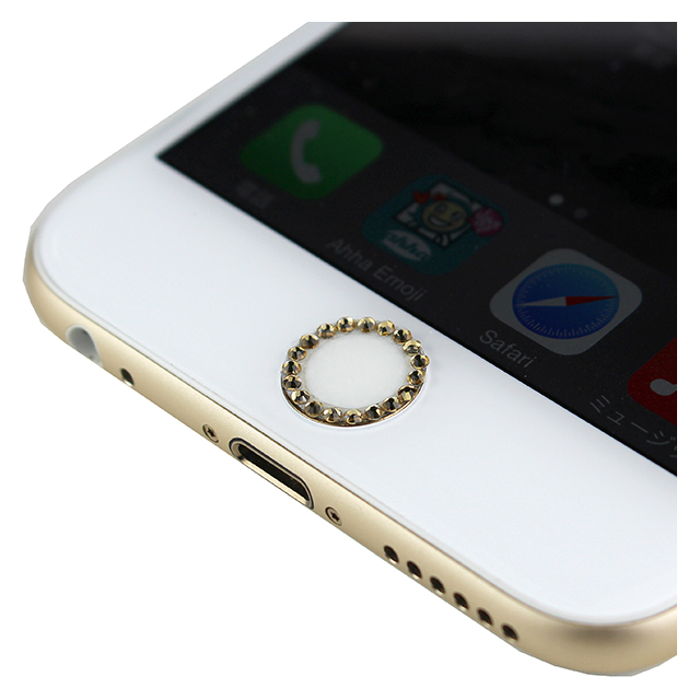 指紋認証対応Touch ID用ホームボタン保護シール キラキラ ラインストーンつき(ゴールド/ホワイト)サブ画像