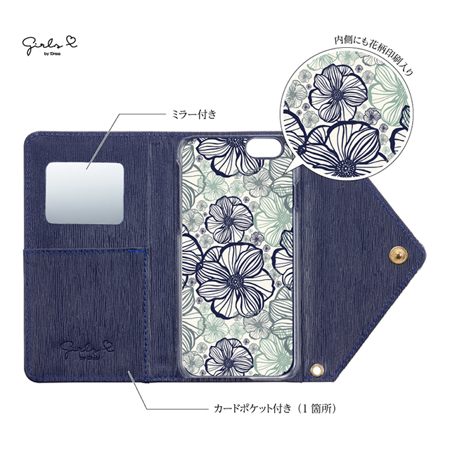 【iPhone6s/6 ケース】Girlsi 三つ折ダイアリーカバー (ネイビー)goods_nameサブ画像