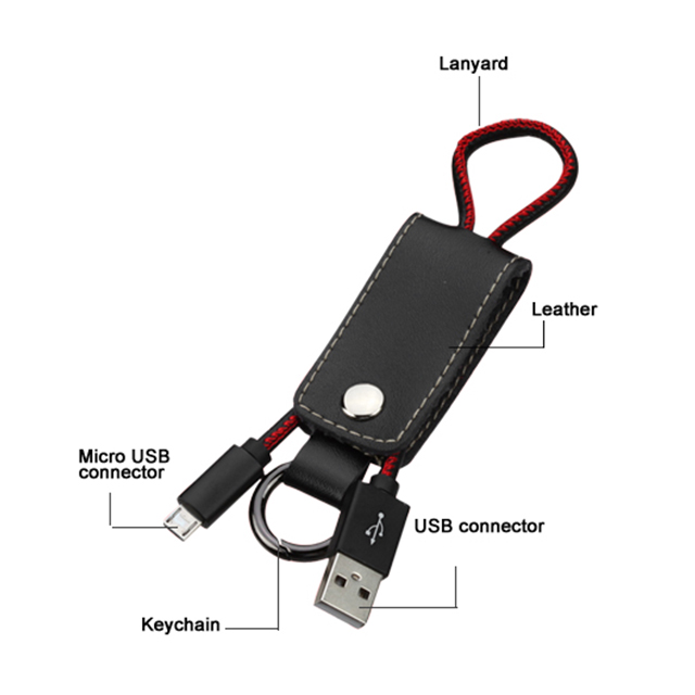 Leather MicroUSB Data Cable with Key Chain (Black)goods_nameサブ画像