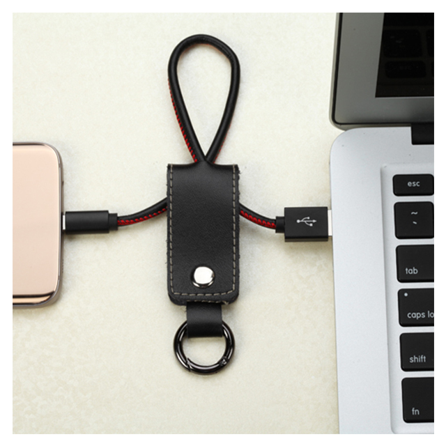 Leather MicroUSB Data Cable with Key Chain (Black)サブ画像