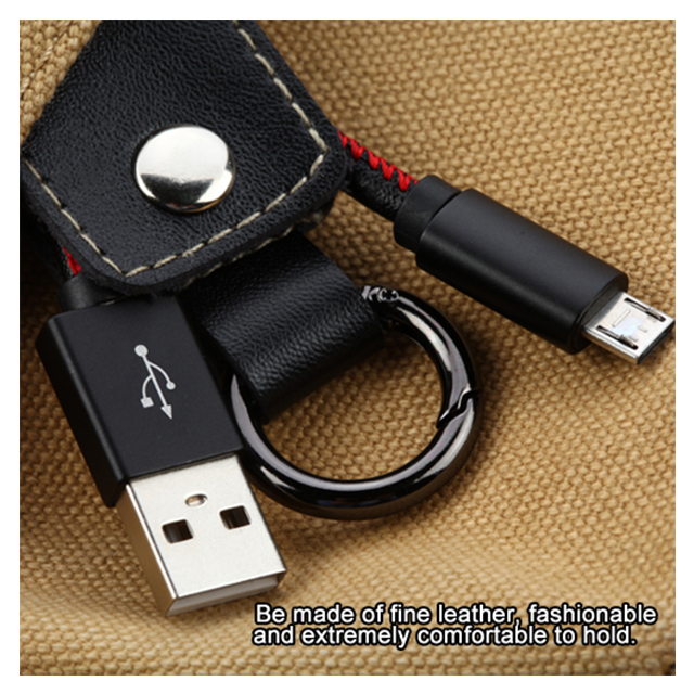 Leather MicroUSB Data Cable with Key Chain (Black)goods_nameサブ画像