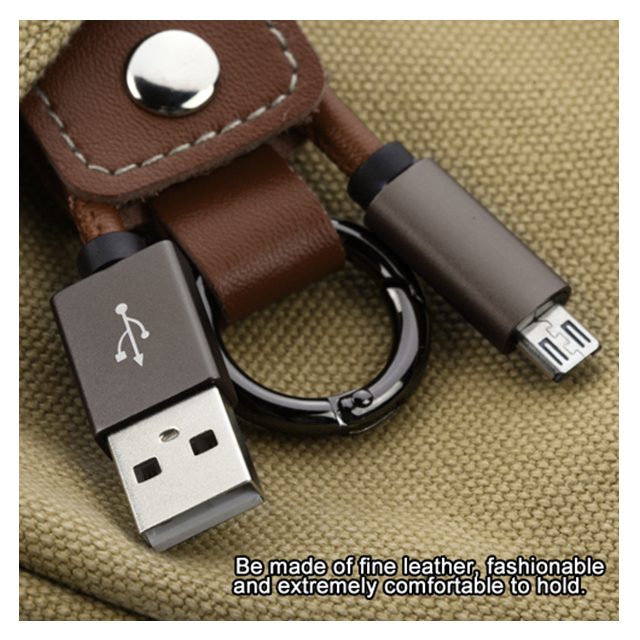 Leather MicroUSB Data Cable with Key Chain (Brown)サブ画像