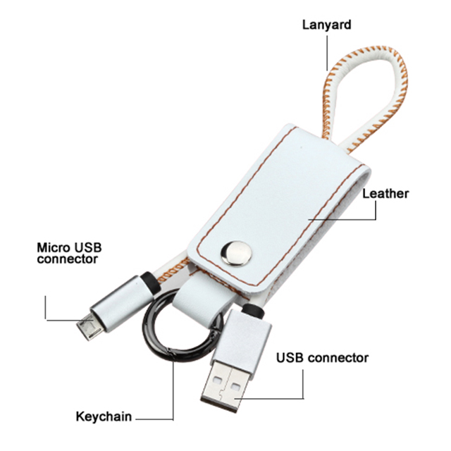 Leather MicroUSB Data Cable with Key Chain (White)goods_nameサブ画像