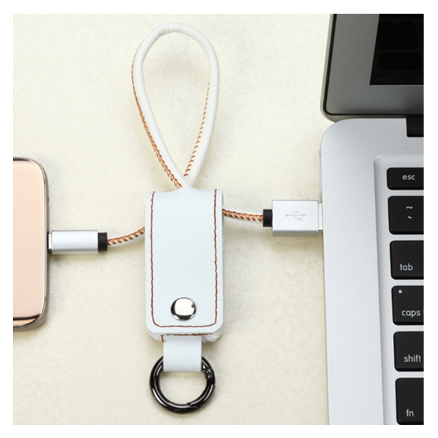 Leather MicroUSB Data Cable with Key Chain (White)goods_nameサブ画像