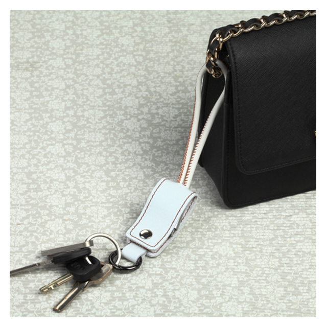 Leather MicroUSB Data Cable with Key Chain (White)goods_nameサブ画像