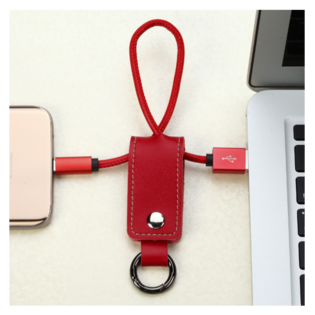 Leather MicroUSB Data Cable with Key Chain (Red)goods_nameサブ画像