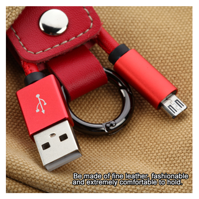 Leather MicroUSB Data Cable with Key Chain (Red)サブ画像