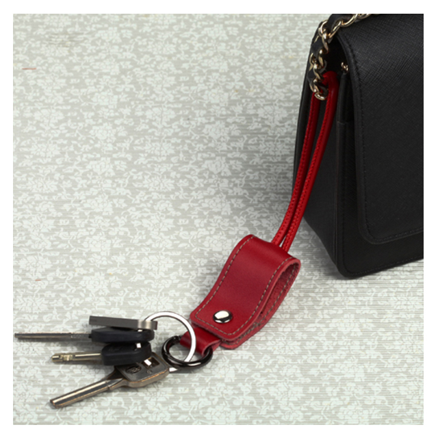 Leather MicroUSB Data Cable with Key Chain (Red)goods_nameサブ画像