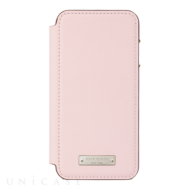 【iPhoneSE(第2世代)/8/7 ケース】Folio Case (Saffiano Rose Quartz/Gold Logo Plate)