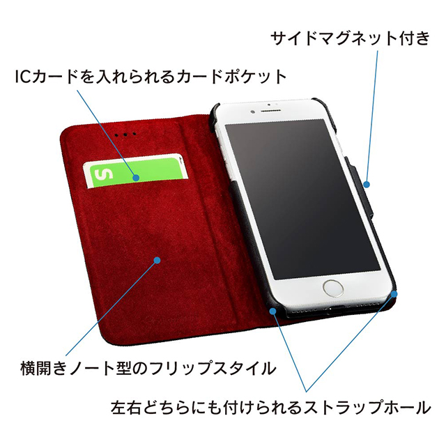 【iPhoneSE(第3/2世代)/8/7/6s/6 ケース】FlipNote Pocket + マグネット付 (カーボンブラック)サブ画像