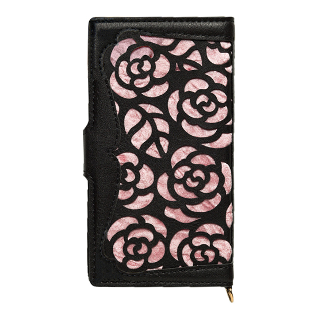 【マルチ スマホケース】La Roseraie マルチタイプ手帳型ケース (Black × Pink)goods_nameサブ画像