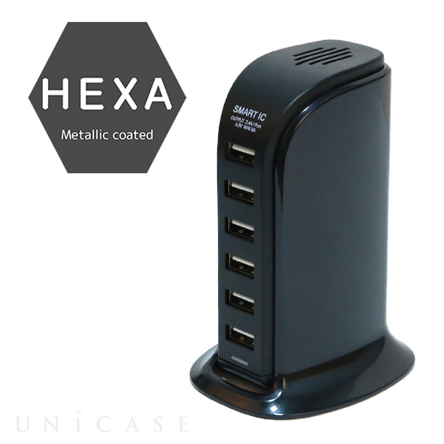 HEXA Metallic coated 6ポート デスクトップUSB-ACチャージャー (メタルブラック)