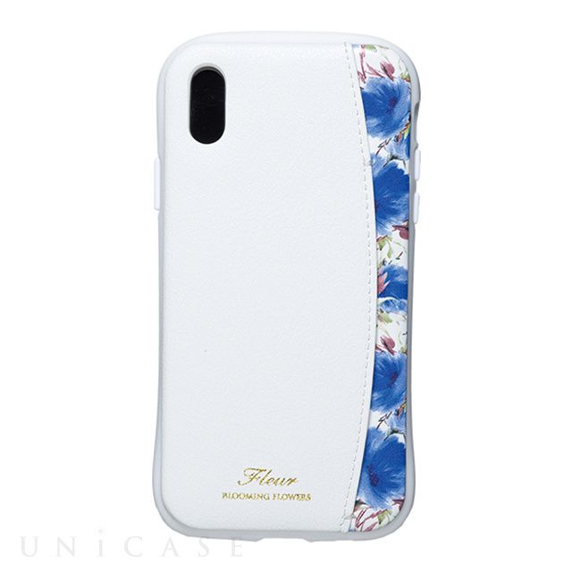 【iPhoneXS/X ケース】プロテクターポケットケース ”Fleur” (WHITE×BLUE)
