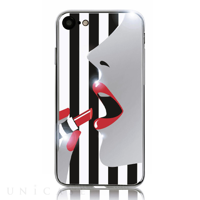 【iPhoneSE(第3/2世代)/8/7 ケース】STRIPE MIRROR CASE (レッドリップ)