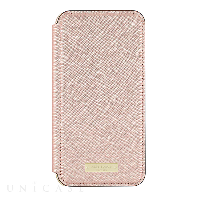 【iPhone8 Plus/7 Plus ケース】Folio Case (Saffiano Rose Gold/Gold Logo Plate)