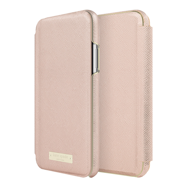 【iPhoneXS/X ケース】Folio Case (Saffiano Rose Gold/Gold Logo Plate)サブ画像