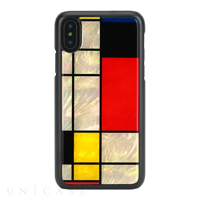 【iPhoneXS/X ケース】天然貝ケース (Mondrian ブラックフレーム)