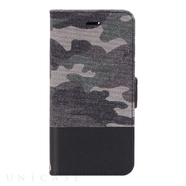 【iPhoneSE(第3/2世代)/8/7 ケース】カモフラージュ柄フラップケース「CAMOUFLAGE」 グリーン/ブラック