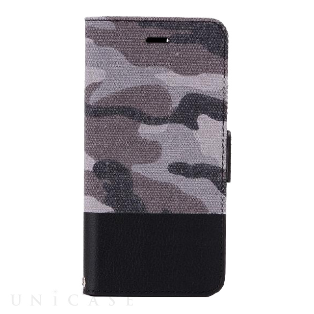 【iPhoneSE(第3/2世代)/8/7 ケース】カモフラージュ柄フラップケース「CAMOUFLAGE」  グレー/ブラック