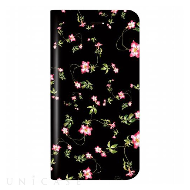 【iPhoneSE(第3/2世代)/8/7 ケース】薄型デザインPUレザーケース「Design+」 Flower ブラック