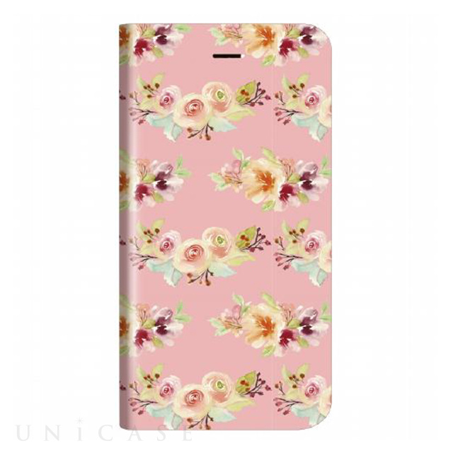 【iPhoneSE(第3/2世代)/8/7 ケース】薄型デザインPUレザーケース「Design+」 Flower ピンク