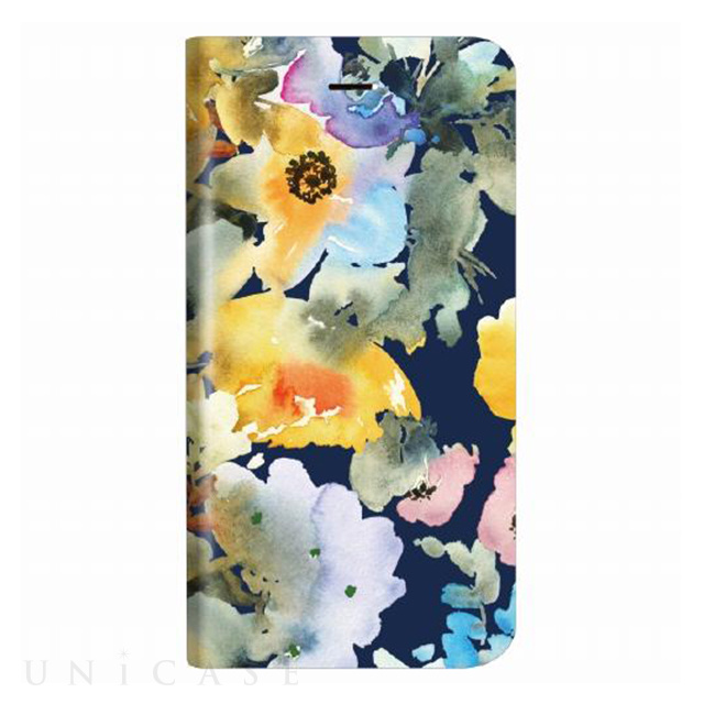 【iPhoneSE(第3/2世代)/8/7 ケース】薄型デザインPUレザーケース「Design+」 Flower ネイビー