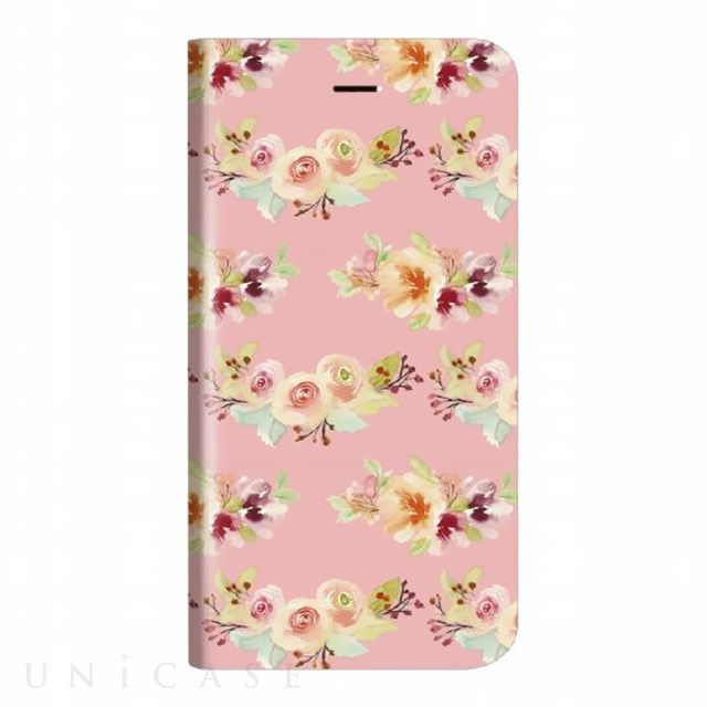 【iPhone8 Plus/7 Plus ケース】薄型デザインPUレザーケース「Design+」 Flower ピンク