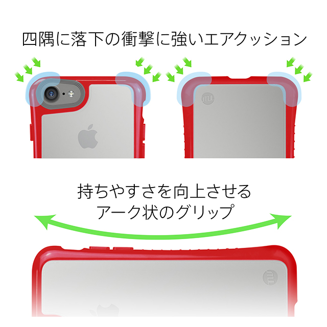 【iPhone8/7 ケース】HYBRID SHELL + TUNEGLASS 耐衝撃クリアケース (レッド)サブ画像