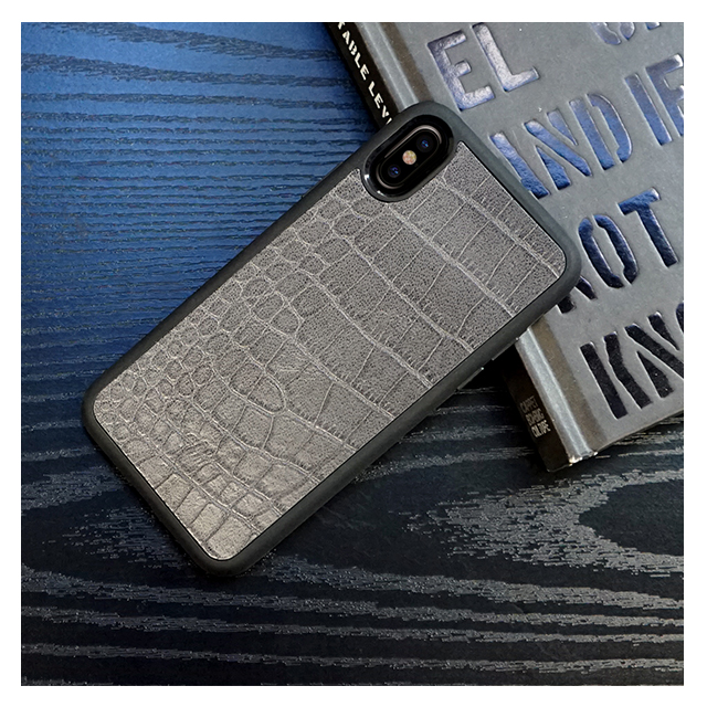 【iPhoneXS/X ケース】Vegan Leather Case (Crocodile Patent Grey)サブ画像