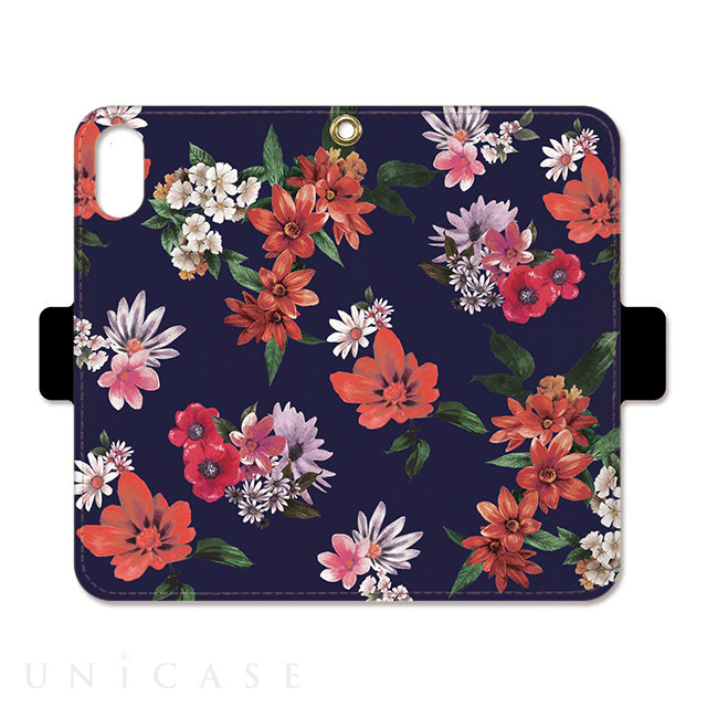 【iPhoneXS/X ケース】OILSHOCK DESIGNS Floral花柄手帳ケース (Vivid flower-NVY)