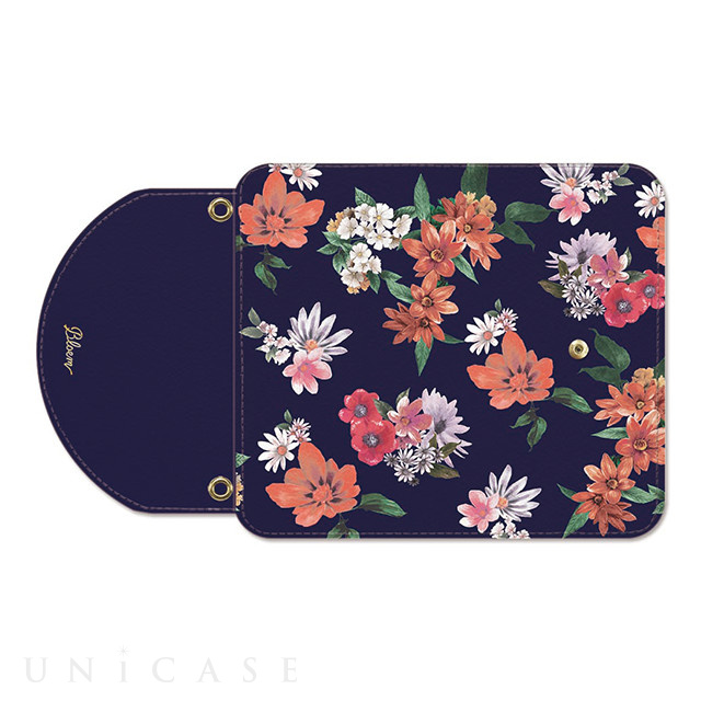 【iPhoneXS/X ケース】OILSHOCK DESIGNS Floral花柄三つ折手帳型ケース (Vivid flower-NVY)