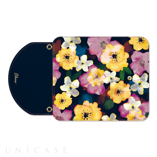 【iPhoneXS/X ケース】OILSHOCK DESIGNS Floral花柄三つ折手帳型ケース (Healthy flower navy)