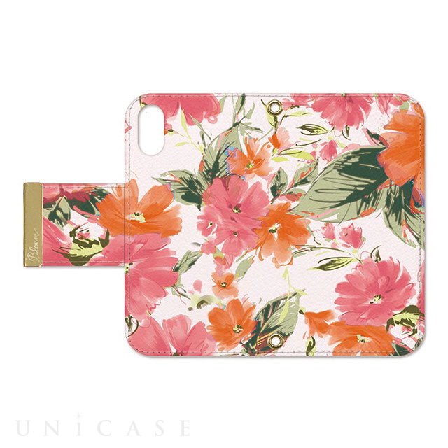 【iPhoneXS/X ケース】OILSHOCK DESIGNS Floral花柄タッセル付き手帳型ケース (Water flower-ORG)