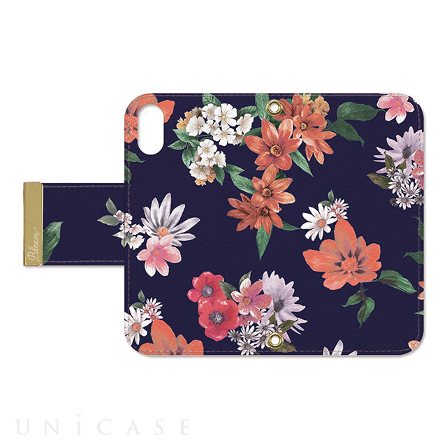 【iPhoneXS/X ケース】OILSHOCK DESIGNS Floral花柄タッセル付き手帳型ケース (Vivid flower-NVY)