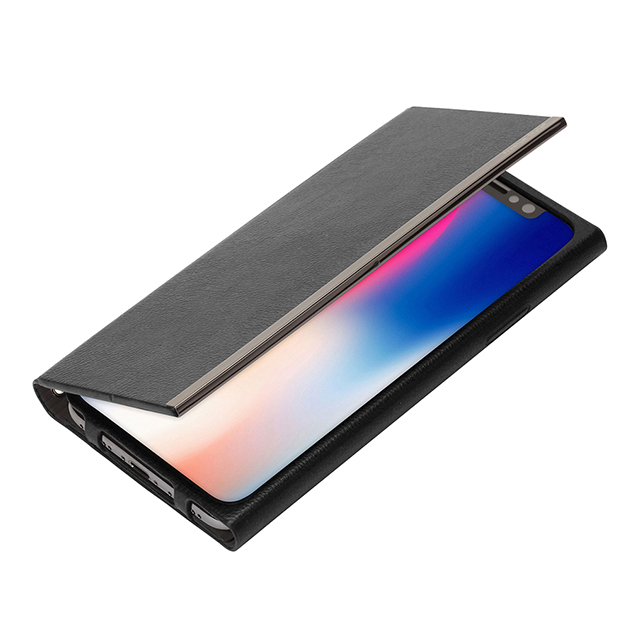 【iPhoneX ケース】オールPUレザーフリップカバー (ブラック)サブ画像