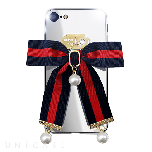 【iPhoneSE(第3/2世代)/8/7 ケース】Mirror Ribbon Case (ネイビー/レッド) 