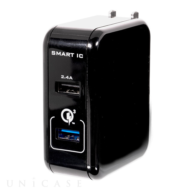 Quick Charge 3.0とSmart IC搭載の2ポートAC充電器 (ブラック)