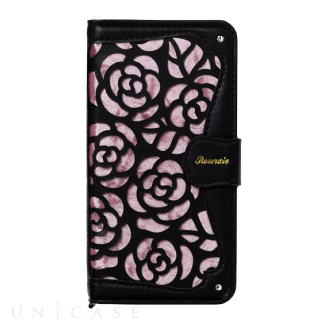 【iPhoneXR ケース】手帳型ケース La Roseraie (Black×Pink)